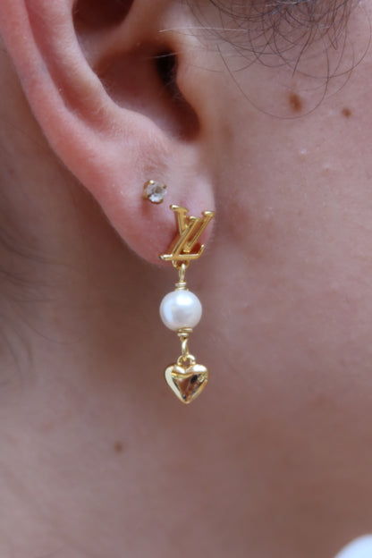 Pearl Heart Drop Earrings
